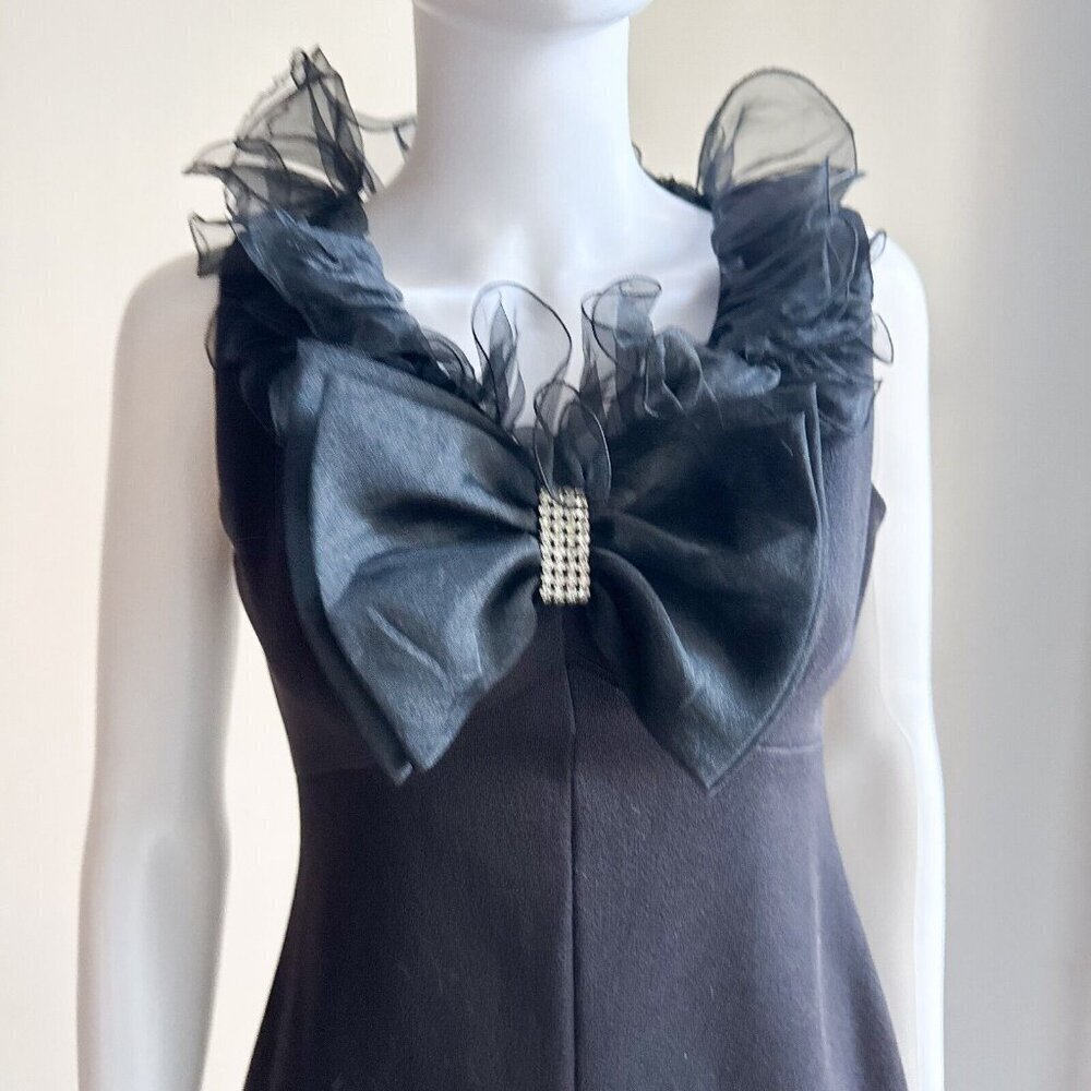 Vintage Black Little Black Dress w Ruffle Detail S - Picture 6 of 8